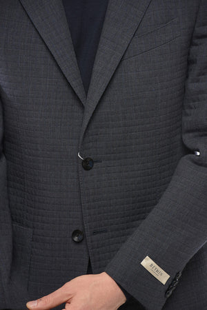 Quilted Wool Single-Breasted Blazer with Patch Pockets