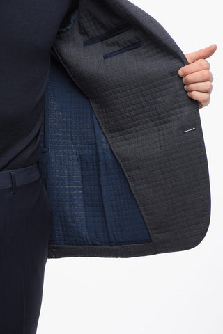 Quilted Wool Single-Breasted Blazer with Patch Pockets