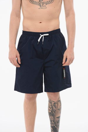 Solid-Color Nylon Boxer Swimsuit with Elastic Waistband
