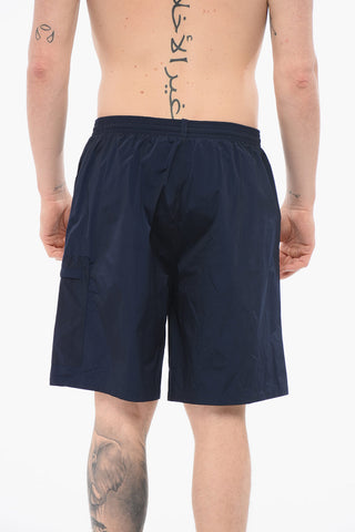 Solid-Color Nylon Boxer Swimsuit with Elastic Waistband