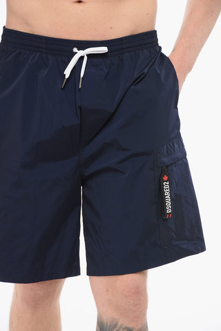 Solid-Color Nylon Boxer Swimsuit with Elastic Waistband
