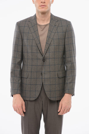 Blazer Monopetto In Lana Con Motivo A Quadri E Tashe Ad Aletta