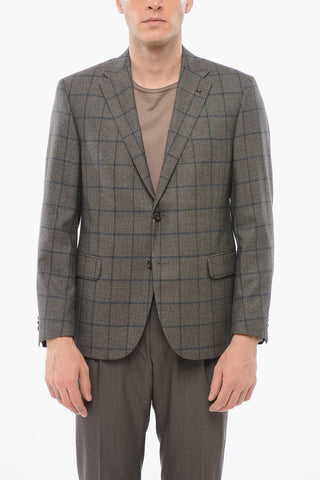 Blazer Monopetto In Lana Con Motivo A Quadri E Tashe Ad Aletta