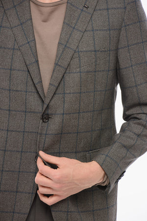 Blazer Monopetto In Lana Con Motivo A Quadri E Tashe Ad Aletta