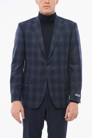 Blazer Monopetto In Lana Con Motivo A Quadri