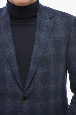 Blazer Monopetto In Lana Con Motivo A Quadri