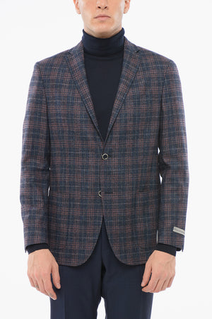 Blazer Monopetto In Misto Lana Motivo A Quadri Con Tasche A Toppa