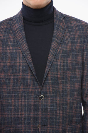 Blazer Monopetto In Misto Lana Motivo A Quadri Con Tasche A Toppa