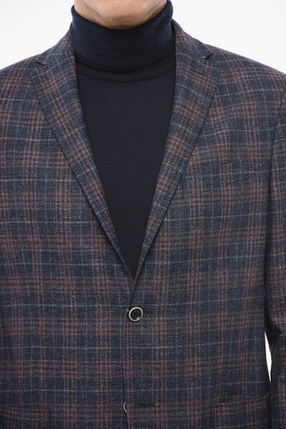 Blazer Monopetto In Misto Lana Motivo A Quadri Con Tasche A Toppa