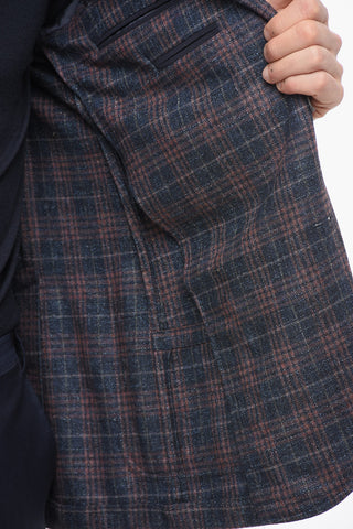 Blazer Monopetto In Misto Lana Motivo A Quadri Con Tasche A Toppa