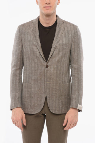 Herringbone Motif Linen Blend GATE Single Breasted Blazer