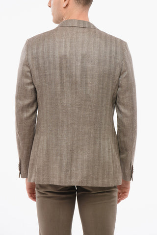 Herringbone Motif Linen Blend GATE Single Breasted Blazer