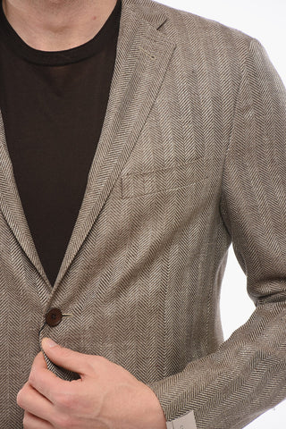 Herringbone Motif Linen Blend GATE Single Breasted Blazer
