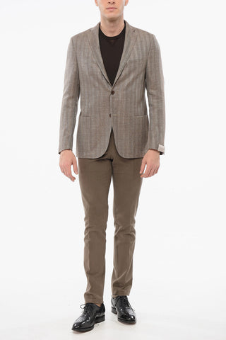 Herringbone Motif Linen Blend GATE Single Breasted Blazer