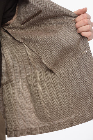 Herringbone Motif Linen Blend GATE Single Breasted Blazer