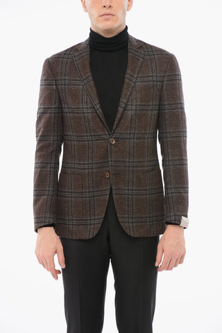 Blazer Monopetto In Misto Seta Con Motivo A Quadri E Tasche A Toppa
