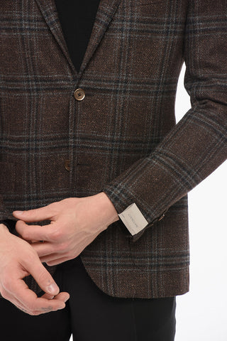 Blazer Monopetto In Misto Seta Con Motivo A Quadri E Tasche A Toppa