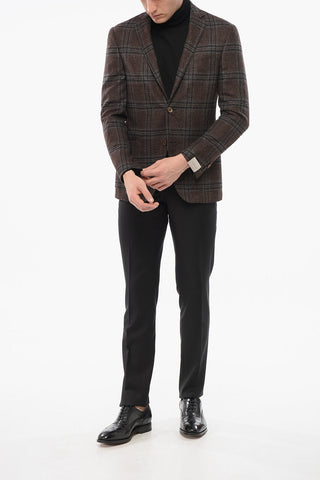 Blazer Monopetto In Misto Seta Con Motivo A Quadri E Tasche A Toppa