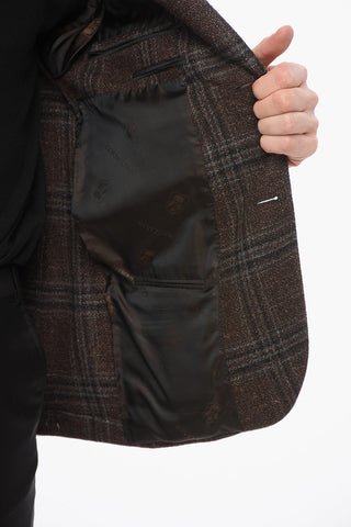 Blazer Monopetto In Misto Seta Con Motivo A Quadri E Tasche A Toppa