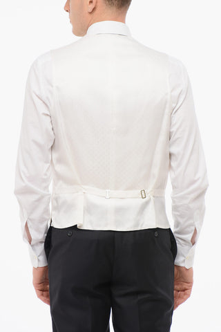 Gilet In Seta Ricamata 4 Bottoni Con Tasche A Filo