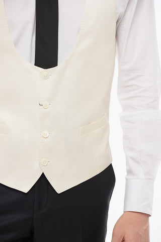 Gilet In Seta Ricamata 4 Bottoni Con Tasche A Filo