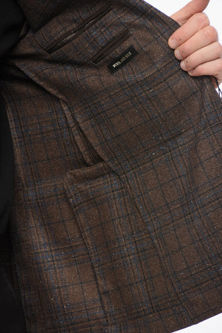 Checkered Motif Wool Blend Single Breasted Blazer With Jetted Pockets