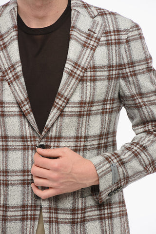 Blazer Monopetto Motivo A Quadri Con Tasche A Toppa