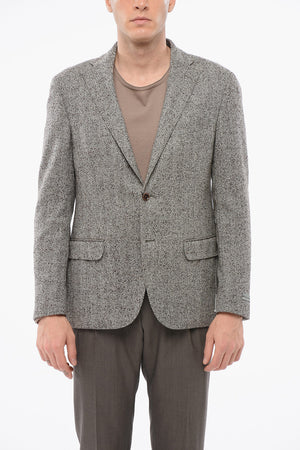 Blazer Monopetto In Misto Lana Motivo Herringbone Con tasche Ad Aletta