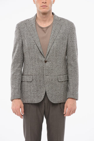 Blazer Monopetto In Misto Lana Motivo Herringbone Con tasche Ad Aletta