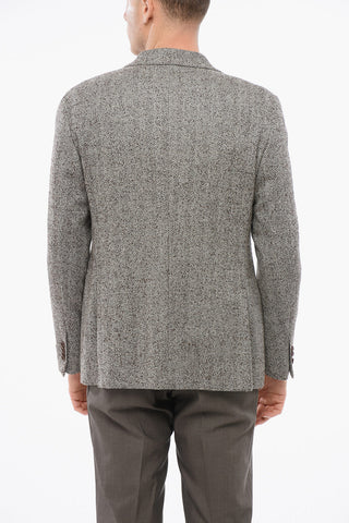 Blazer Monopetto In Misto Lana Motivo Herringbone Con tasche Ad Aletta