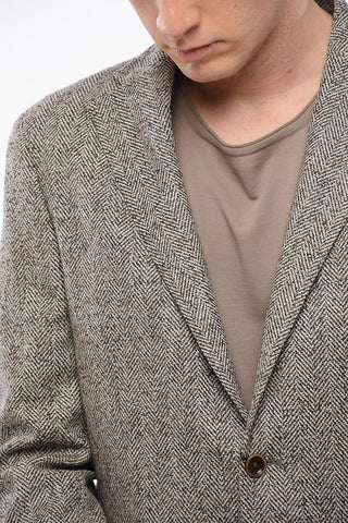 Blazer Monopetto In Misto Lana Motivo Herringbone Con tasche Ad Aletta