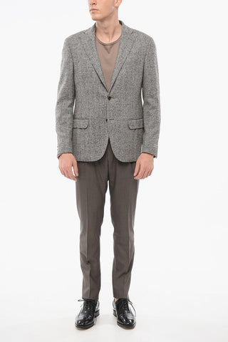 Blazer Monopetto In Misto Lana Motivo Herringbone Con tasche Ad Aletta