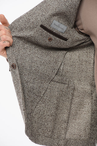Blazer Monopetto In Misto Lana Motivo Herringbone Con tasche Ad Aletta
