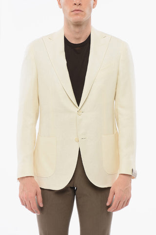 Linen Blend GATE Single Breasted Blazer With Peak Lapel