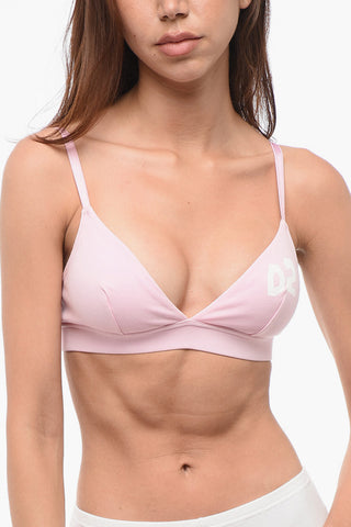Reggiseno a Triangolo in Cotone Stretch con Logo Stampato