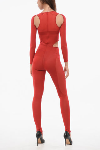 Sheer-Effect Stirrup Jumpsuit with Cut-Out Details
