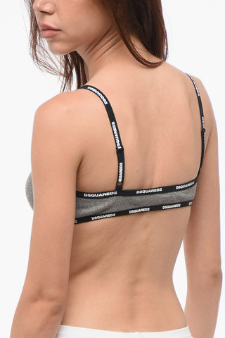 Ribbed Cotton Blend Bra with Logoed Hems