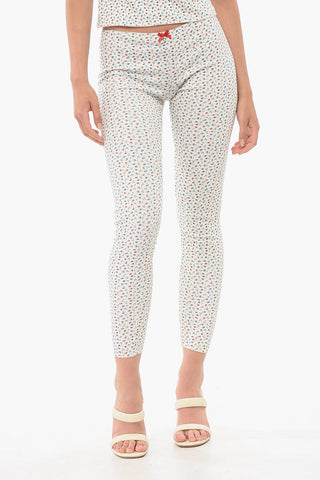 Leggings in Misto Cotone con Motivo Floreale