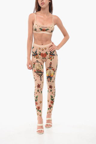 Tattoo Patterned Mesh Collant