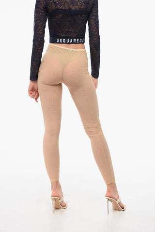 Sheer Nylon Tights with All-Over Crystals