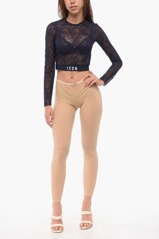 Sheer Nylon Tights with All-Over Crystals