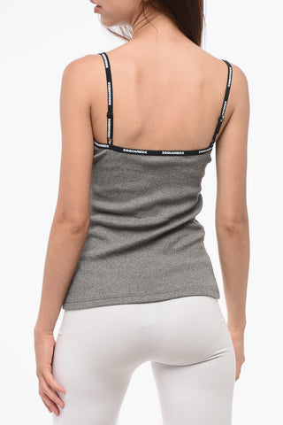 Ribbed Cotton Blend Tank Top with Logoed Hem