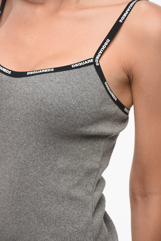 Ribbed Cotton Blend Tank Top with Logoed Hem