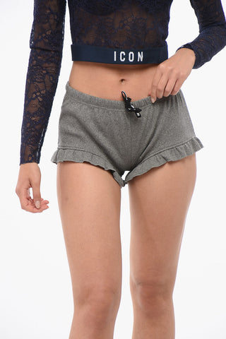 Ribbed Cotton Blend Pijama Shorts