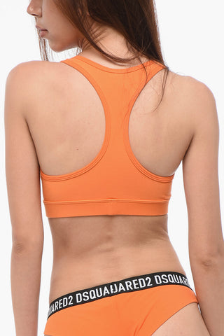 Solid Color Sport Bra with Contrasting Print