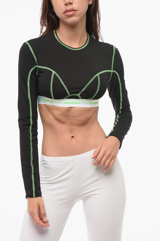 Crop Top a Maniche Lunghe con Cuiciture a Vista