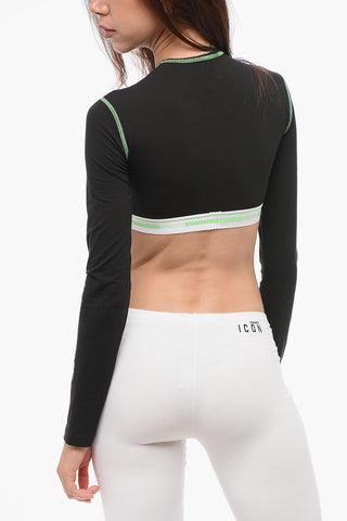 Crop Top a Maniche Lunghe con Cuiciture a Vista