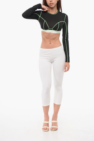 Crop Top a Maniche Lunghe con Cuiciture a Vista