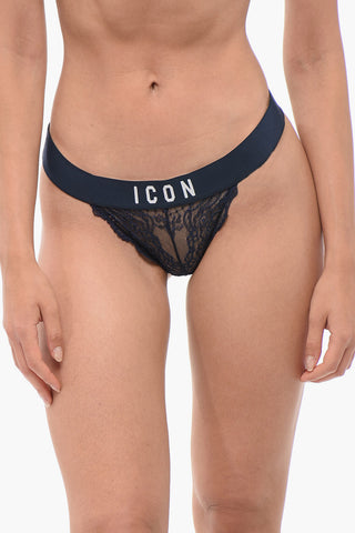 Lace Thong Slip with Logoed Elastic Band