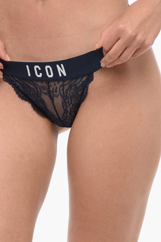 Lace Thong Slip with Logoed Elastic Band